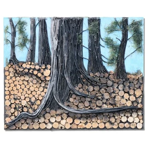 Donald Gotz "Long Beach" Pine Tree Acrylic  3D Mixed Media 21x17 Signed - Picture 1 of 9