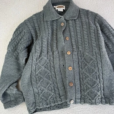 Sweaters of Ireland Merino Wool Chunky Cardigan Green Women’s M Cable Knit $198 - Image 1 of 4