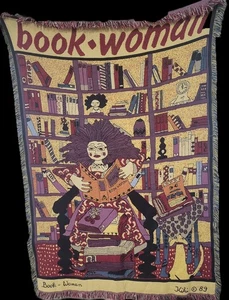 Book Woman Throw Kiki 89 Vtg Reading Books Wild Hair Multicolor Approx 72×50" - Picture 1 of 9
