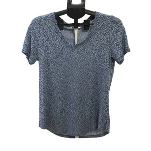 Camiseta Athleta Breezy Escote en V Escote en V Mujer Talla Mediana Azul Estampado Leopardo - Imagen 1 de 3