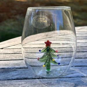 New Handblown Glass Stemless Wine Glass Decorated Christmas Tree Holiday Décor - Picture 1 of 8
