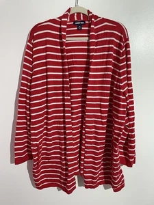 Lands End Cardigan 3X Red White Striped Holidays Office Open Duster Topper - Picture 1 of 10