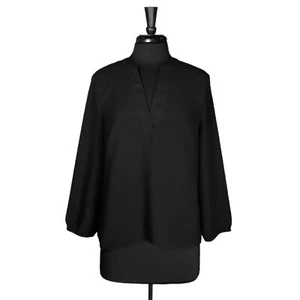 J Crew Womens Blouse Black V-Neck Crepe Drapey Pullover Minimalist Chic Top M - Picture 1 of 9