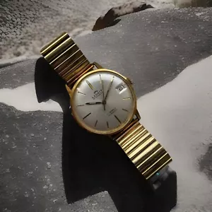 Vintage Limit Swiss Mechanical Manual Watch Jewel Gold Colour Gents Watch Date - Picture 1 of 16