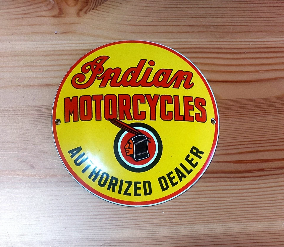 Indian MOTORCYCLE AUTHORIZED Emailschild MAKELLOS Werkstatt Garage Schild 12cm - Bild 1 von 4