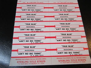 Jukebox Title Strip Full Sheet MADONNA True Blue / Ain't No Big Thing - Picture 1 of 1