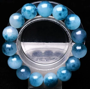 14mm Natural Clear Aquatic Agate Quartz Crystal Gemstone Round Beads Bracelet - Picture 1 of 6
