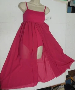 P708 DANCE Lyrical Dress Skate Skating Slit Georgette Skirt Fushia Bodywrappers - Bild 1 von 10