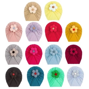 Turban Cap Soft Beanies Trendy Solid Headwrap with Big Flower Charm for Girls - Picture 1 of 12