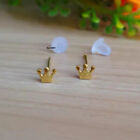 Real Solid 24K Yellow Gold Small Earrings Lucky Satin Crown Stud Earrings 0.42g