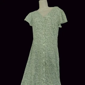 Y2K Green Floral Prairie Maxi Dress Sz M Thin Silky Button Duster Hipppy BoHo - Picture 1 of 14