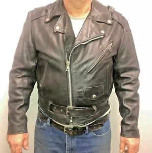 Abrigo de motociclista vintage excelente hecho en EE. UU. con cinturón de cuero - Imagen 1 de 7