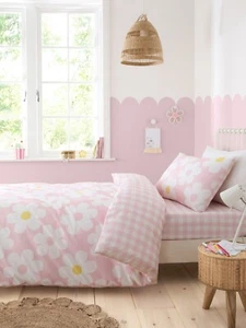 Duvet Cover Bed Set Or Fitted Sheet Children's Retro Daisy Reverse Bedlam Pink - Picture 1 of 17