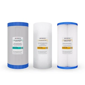 3 Big Blue 10"x4.5" Whole House Pleated + Sediment + GAC Carbon Water Filter Set - Picture 1 of 9