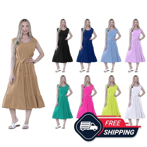 GUCCI Abito donna italiano senza maniche con cintura smock donna tinta unita estivo arricciato maxi 8 26