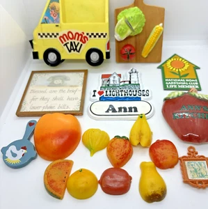 Vintage Food Refrigerator Kitchen Magnets Fruit Veggie Moms Taxi Ann Phone - Picture 1 of 13