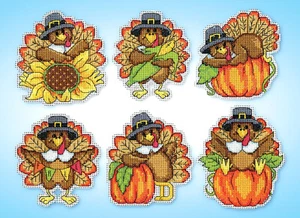 Cross Stitch Kit ~ Design Works 6 Turkeys Thankgiving Ornaments PC #DW6901 - Picture 1 of 3