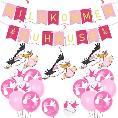 Willkommen Zuhause Welcome Home Baby,Storch Geburt Für Draussen Rosa Herzlich Wi - Bild 1 von 4