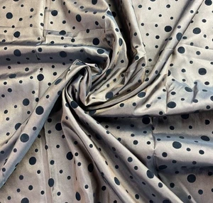 Brown and Black Velvet Polkadot Poly Print Satin Fabric -By the Yard - Picture 1 of 3