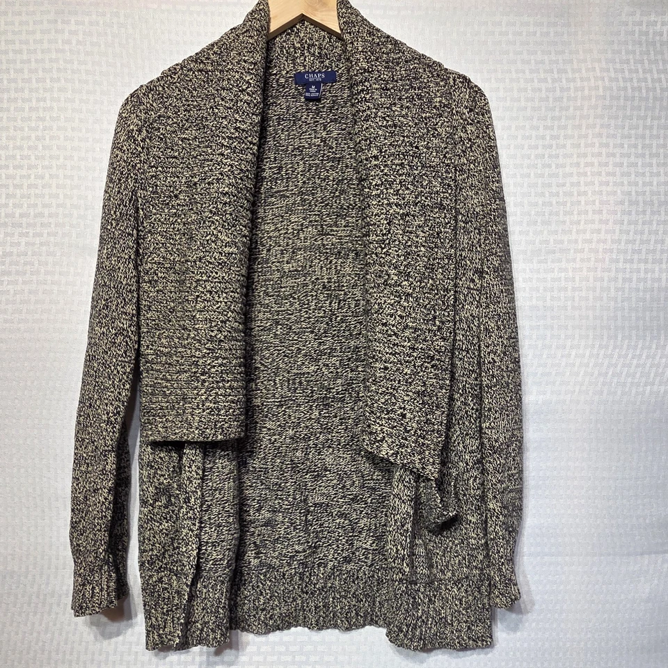 Elegante suéter/cardigan tejido jaspeado chaps para mujer mediano M bolsillos delanteros abiertos  Foto 1 de 4