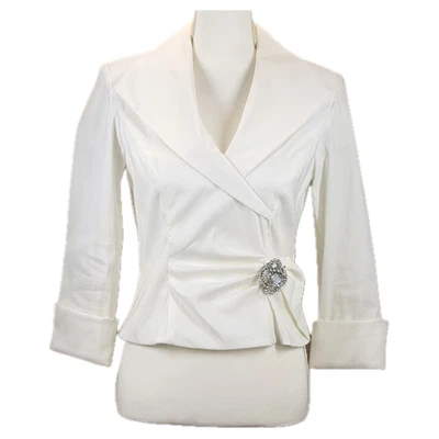 Blazer Xscape Recortado Marfil Manga 3/4 Mujer Talla 6 Broche Vacaciones Cóctel Fiesta Foto 1 de 4