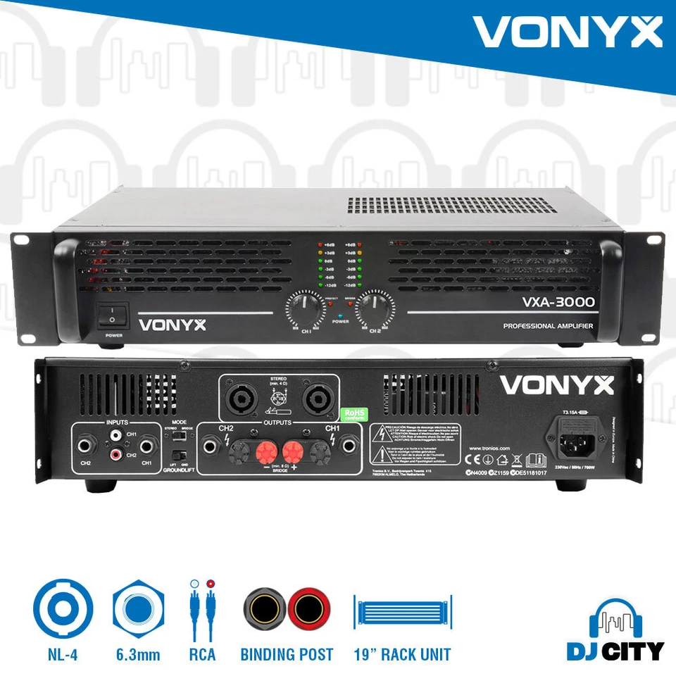 Vonyx VXA-3000 Power Amplifier PA DJ Stage Amp 2x 1500W into 4 Ohms - NEW - image 1 of 4