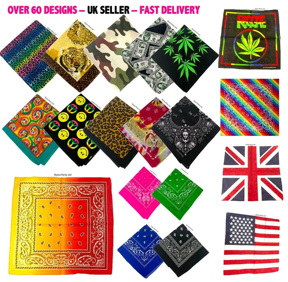 STYLEX PARTY LTD BANDANA SCARVES FUNKY DESIGN LEOPARD PRINT PAISLEY PATTERN NECK WRIST BIKER MASK