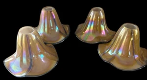 VINTAGE IRIDESCENT ART GLASS SHADE GOLD Quezal PULLED FEATHER - Picture 1 of 10