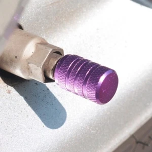 Set of 4 Purple Anti-slip Rubber Ring Seal Aluminum Vehicle Dust Tire Valve Cap - Picture 1 of 4