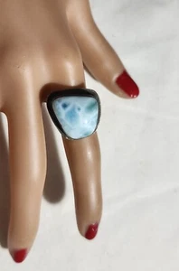 STERLING RING W, LARIMAR BEZEL SET STONE S-7 - Picture 1 of 4