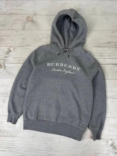 Burberry London England Felpa con Cappuccio Grande Logo Lusso Uomo Taglia S Grigio