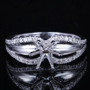 Anillo de oro blanco sólido de 10 k de 6,5 mm redondo semi montaje con montura de diamantes naturales joyería - Imagen 1 de 4