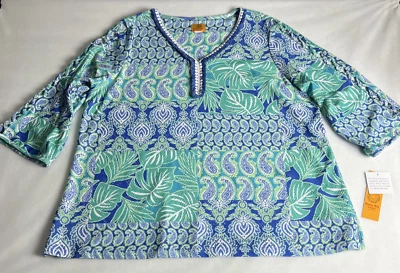 Ruby Rd. Top para mujer talla grande 1X túnica azul Bali 44251 NH azul elástico A55 Foto 1 de 4