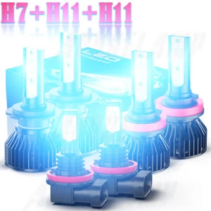 Super Bright Combo LED Headlight H7+H11+H11 High+Low Beam+Fog Light Bulbs 3 Sets - Picture 1 of 21