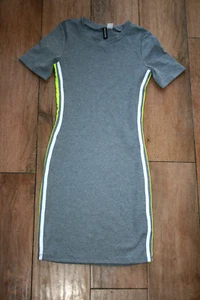 NEW! H&M grey stretch bodycon dress SIZE S 8 10 side stripes sporty jersey - Picture 1 of 4