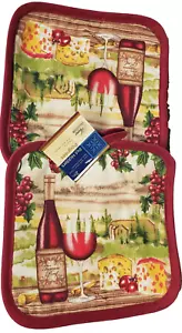 2 bedruckte Küchentopfhalter (7""x7"") WEIN & TRAUBEN, 1 FLASCHE, GLAS & KÄSE, GR - Bild 1 von 13