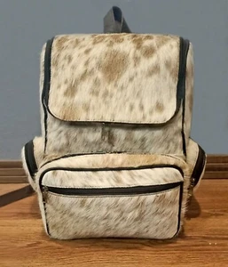 Mochila de cuero real de vaca bolsa de viaje regalo de Navidad pelo para hombres y mujeres - Imagen 1 de 3