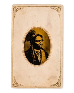 Rare Original Antique Studio Tintype Photograph of Native American Chief + COA - Picture 1 of 5