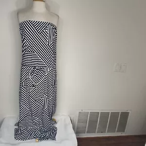 NWT New Tommy Bahama Women's Size Large Black White Stripe Bandeau Maxi Dress - Picture 1 of 15