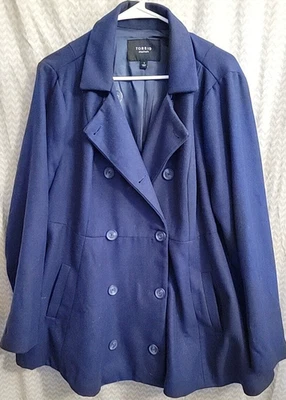 Abrigo Chaquetón Torrid Azul Marino Doble Pecho Para Mujer Talla 1 Chaqueta Forrada Satinada Foto 1 de 3