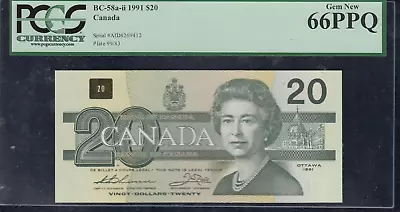 1991 Bank of Canada $20 - PCGS Gem New 66PPQ - AID8269412 - Cat#BC-58a-ii   A19 - Image 1 of 2