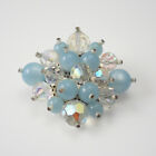 Vintage AB Crystal Blue Moonglow Bead Cluster Pin Brooch