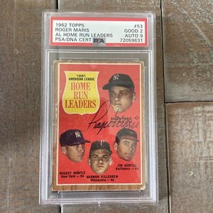 1962 Topps ROGER MARIS PSA 2 / 9 Auto #53 1961 AL Homerun Leaders