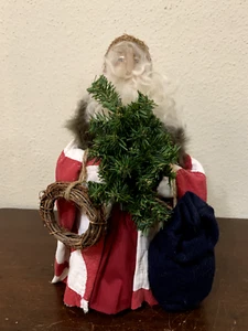 Sharon Andrews Primitive Folk Art 13" Santa W/Tree Wreath Bag 1991 Signed &Dated - Picture 1 of 16