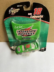 BOBBY LABONTE #18 INTERSTATE BATTERIES 1/64 GREEN CAR SIGNED HOOD WINNERS CIRCLE - Picture 1 of 5