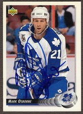 1992-93 Upper Deck #72 Mark Osborne Toronto Maple Leafs Autographed Card
