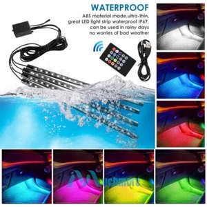RGB LED Lights Wireless Under Dash Car Interior Atmosphere Music Neon Light Kit - Picture 1 of 13