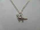 T Rex Dinosaur Pendant Necklace Silver Plated  18" Curb Chain