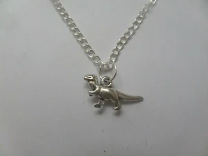 t rex dinosaur pendant necklace silver plated 18" curb chain - Picture 1 of 1