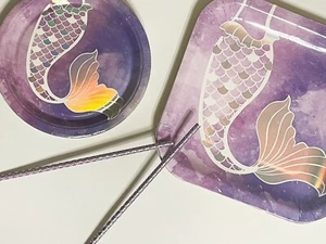 NEW- Mermaid Party Supplies, Iridescent Tableware, Straws, Plates, Birthday - Picture 1 of 4